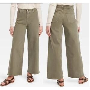TargeUniversal Thread High Rise Sailor Wide Leg Ankle Jeans Olive Women's Size 0